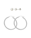 Max + Stone Sterling Silver 5mm Pearl And Twisted Hoop Earrings Set