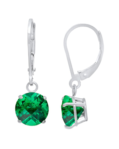 Max + Stone Maxcolor Silver 2.90 Ct. Tw. Lab-grown Emerald Dangle Earrings In White