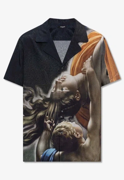 Balmain Painting Printed Bowling Shirt In Aaa Multicolore