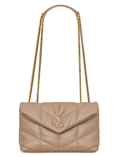Saint Laurent Puffer Toy Leather Shoulder Bag In Dark Beige