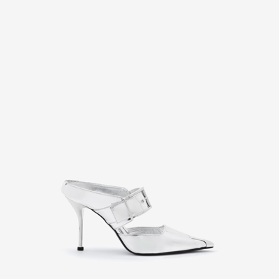 Alexander Mcqueen Punk Buckle Mule In Silver