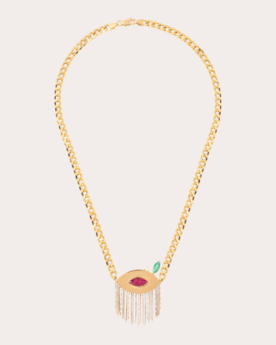 Carolina Neves Women's Ruby & Emerald Evil Eye Fringe Pendant Necklace In Gold