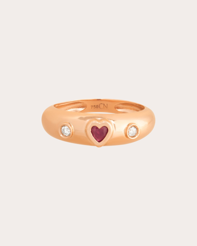 Carolina Neves Women's Diamond & Ruby Heart Band Ring In Gold