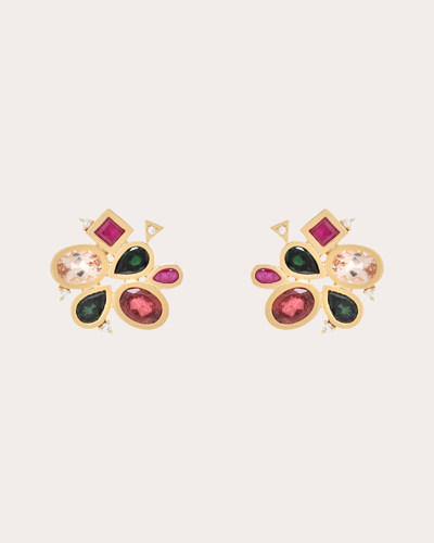 Carolina Neves Women's Gemstone & Diamond Bezel Cluster Stud Earrings In Gold
