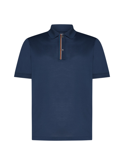 Paul Smith Signature Stripe Piqué Cotton Polo Shirt In Blue