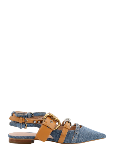 Pinko Denim And Leather Slingback In Multi