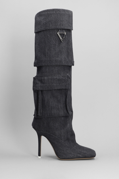 Attico Sienna Denim Knee-high Boots In Gray