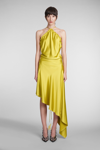 Attico Fluid Satin Halter Neck Midi Dress In Yellow