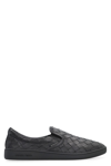 Bottega Veneta Leather Slip-on Sneakers With Intrecciato Motif In Black