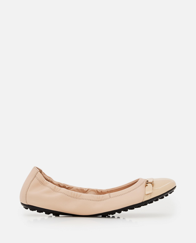 Tod's Ballerina Leather Flat In Beige