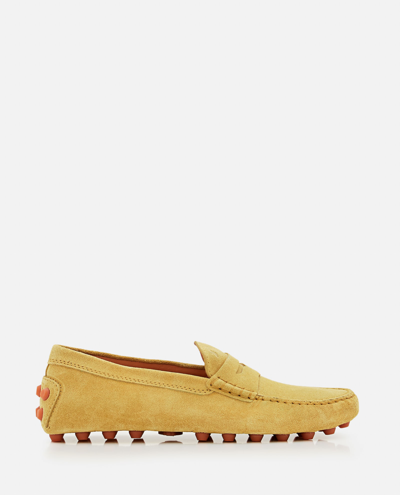 Tod's Gommino Bubble Suede Loafers In Yellow