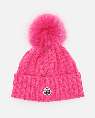 Moncler Ponpon Wool Cashmere Blend Beanie Hat In Rose