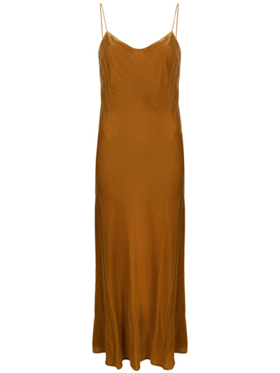 Asceno Lyon Velvet Maxi Slip Dress In Gold