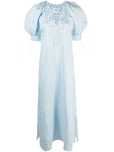 Sleeper Blue Garden Gingham-print Midi Dress