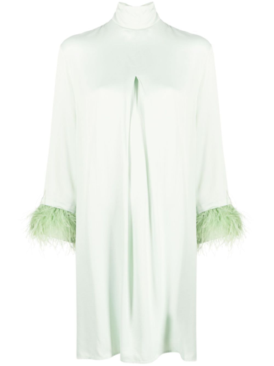 Sleeper Green Party Feather-trimmed Mini Dress