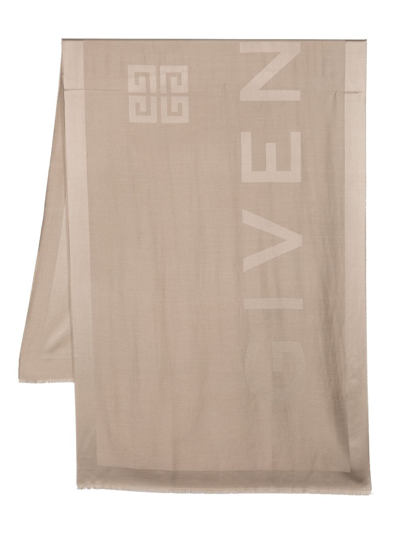 Givenchy Neutral Logo-jacquard Silk-wool Scarf In Neutrals