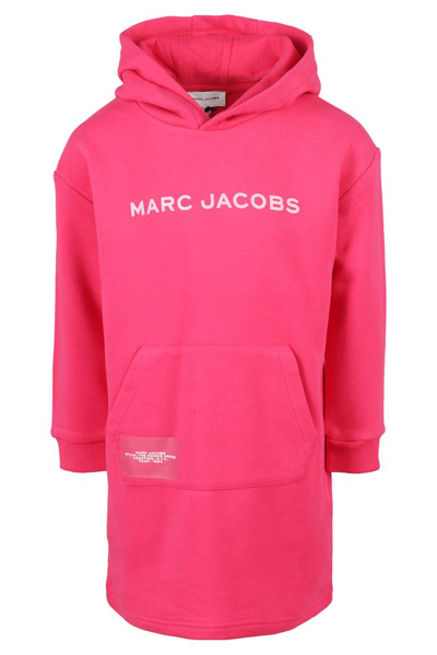 The Marc Jacobs Kids Logo Printed Pouch Pocket Hooded Dress In Pink