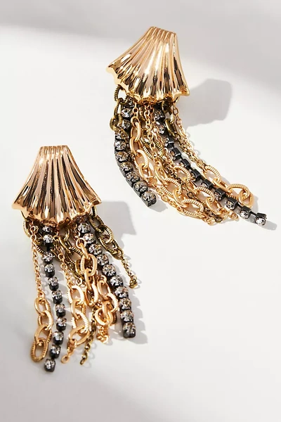 By Anthropologie Shell Fringe Drop Earrings In Gold