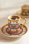 Anthropologie The Bistro Tile Stoneware Espresso Cup & Saucer: Garden Edition