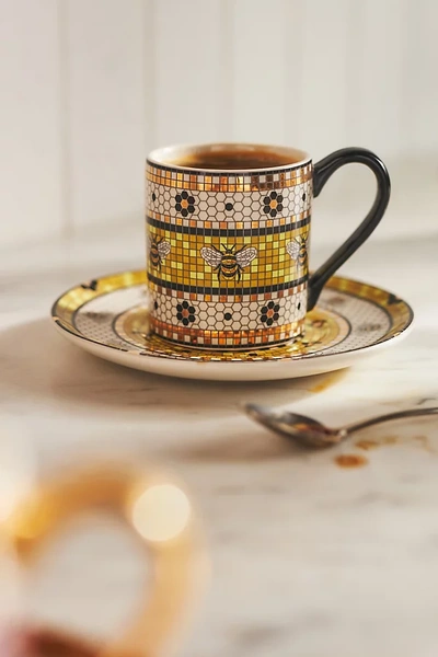 Anthropologie Bistro Garden Tile Espresso Cup & Saucer