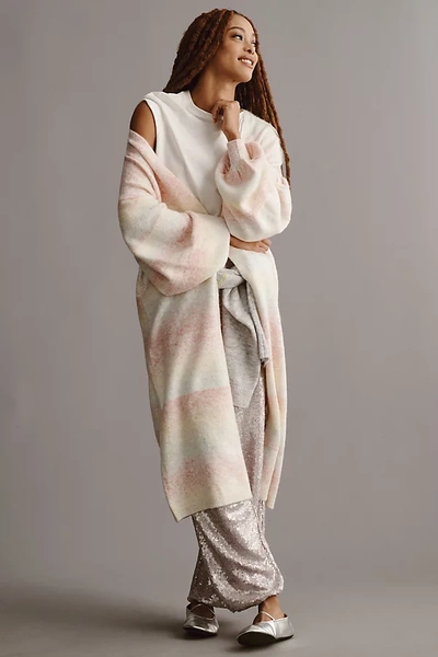 By Anthropologie Cozy Ombre Stripe Duster Sweater In White