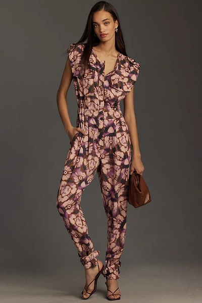 By Anthropologie Sleeveless Cutout Printed Jumpsuit In Multicolor