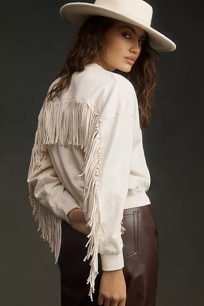 Clare V Le Drop Fringe Sweatshirt In Beige