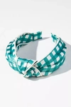 By Anthropologie Everly Checker Knot Headband In Green