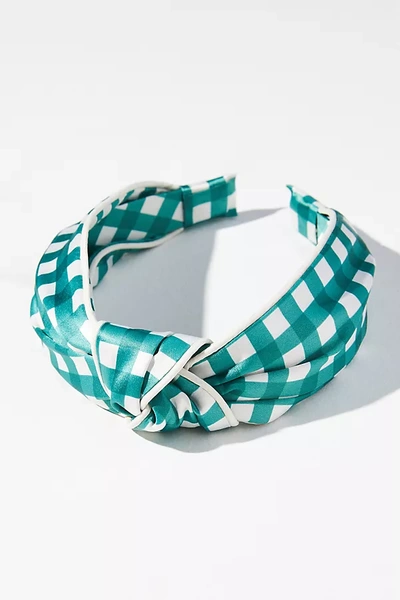 By Anthropologie Everly Checker Knot Headband In Green