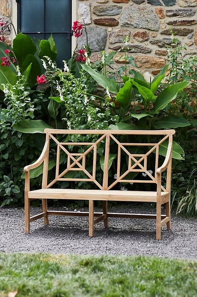 Terrain Fretwork Teak Two-seat Garden Bench In Metallic