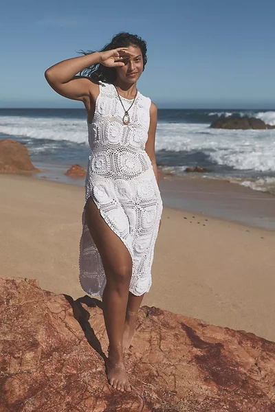 Mahila Sleeveless Crochet Maxi Dress In White
