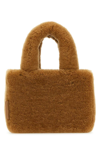 Amina Muaddi Rectangular Shearling Handbag With Top Handle In Camel