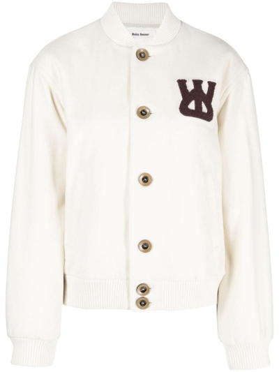 Wales Bonner Mens Ivory Varsity Brand-embroidered Boxy-fit Wool-blend Jacket