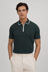 Reiss Cannes - Dark Green Slim Fit Cotton Quarter Zip Shirt, Xl