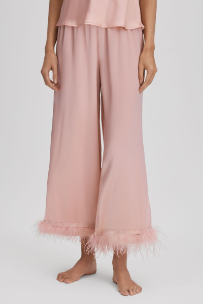 Maison Essentiele Silk Feather Trim Pyjama Bottoms In Blush