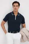Reiss Cannes - Navy Slim Fit Cotton Quarter Zip Shirt, Xl