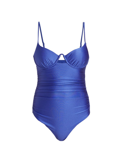 Simkhai Women's Laine Ruched Underwire Nylon Spandex One-piece Swimsuit Blue