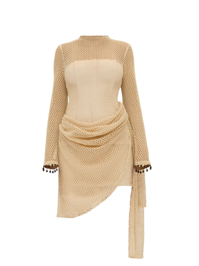 Andrea Iyamah Egu Draped Open Mesh Mini Dress In Butter