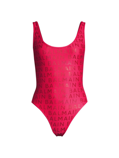 Balmain Logo-print One-piece Swimsuit In Fuchsia