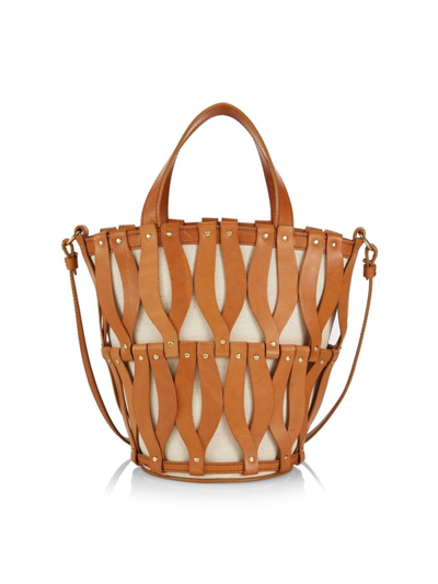 Ulla Johnson Indra Mini Caged Tote Bag In Saddle Canvas