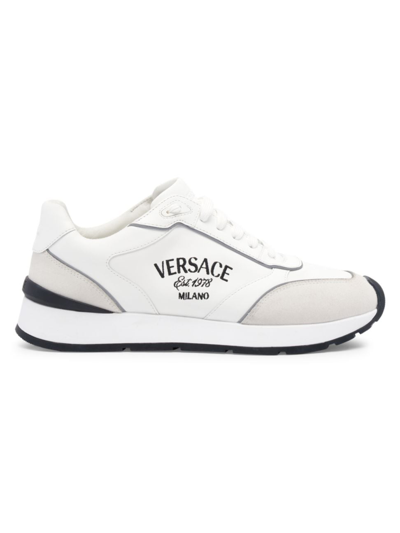 Versace Logo-embellished Leather Low-top Trainers In White
