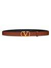 Valentino Garavani Women's Reversible Vlogo Signature Belt In Glossy Calfskin 20mm In Saddle Brown Black