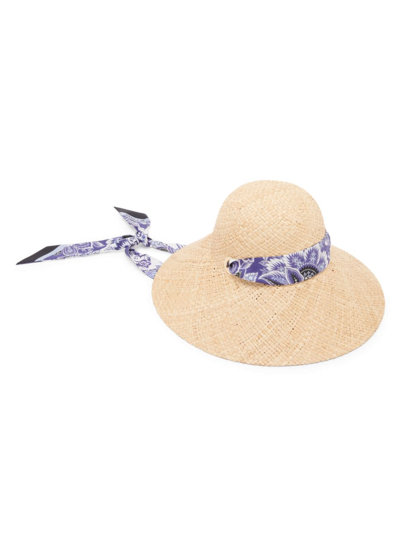 Etro Women's Paisley Silk Ribbon-trimmed Raffia Hat In Beige
