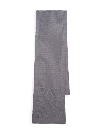 Loewe Anagram Open-knit Mohair-blend Scarf In Light Grey
