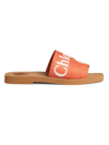 Chloé Woody Canvas Slides With Embroidered Logo In Orange