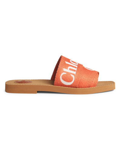 Chloé Woody Logo-embroidered Flat Mules In Tawny