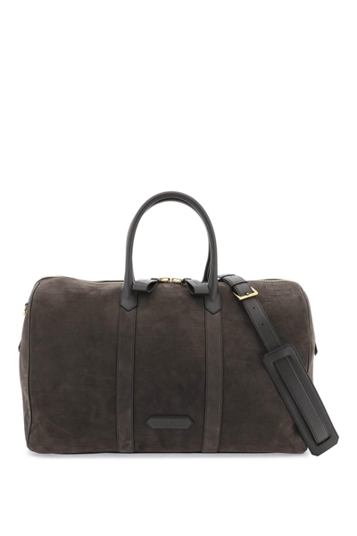 Tom Ford Brown Crocodile-effect Leather Duffle Bag