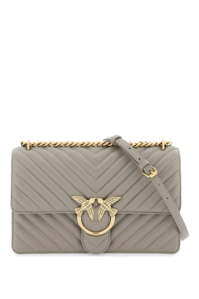 Pinko Chevron Quilted Classic Love Bag One In Grey,khaki