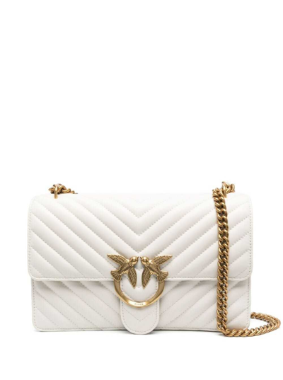Pinko Love One Classic White Crossbody Bag With Love Birds Detail In Quilted Leather Woman