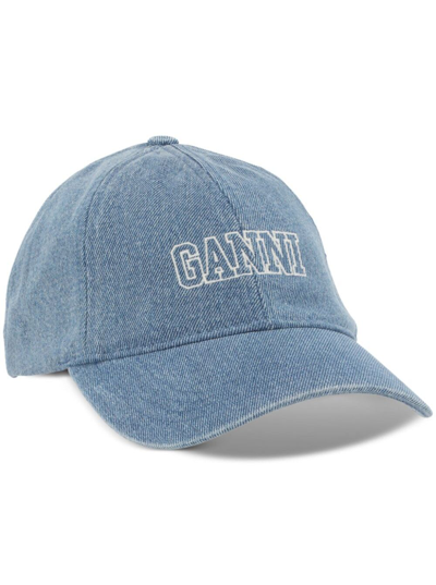 Ganni Logo-embroidered Denim Baseball Cap In Blue